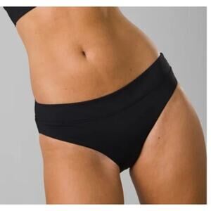 New! Prana Summer Waves Black Banded Bikini Bottom UPF 50+ Women’s Large